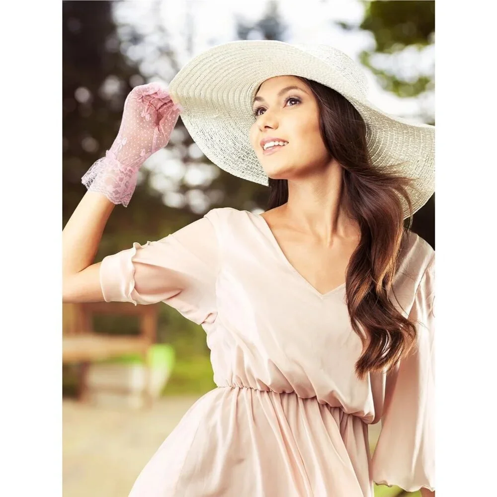 Women's Elegant Dress Up Lace Gloves Light Pink Halloween Wedding Parties Prom